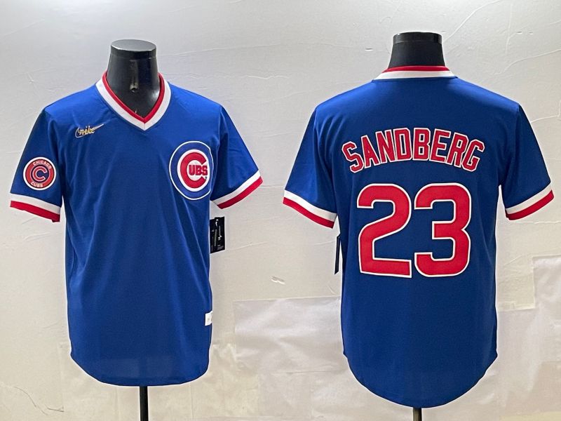 Men Chicago Cubs 23 Sandberg Blue Throwback Game 2025 Nike MLB Jersey style 3161